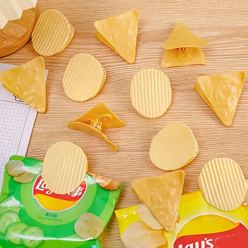 Juego de 10 clips de sellado en forma de patata, 5 triángulos, 5 redondos para bolsas de comida, archivos de oficina