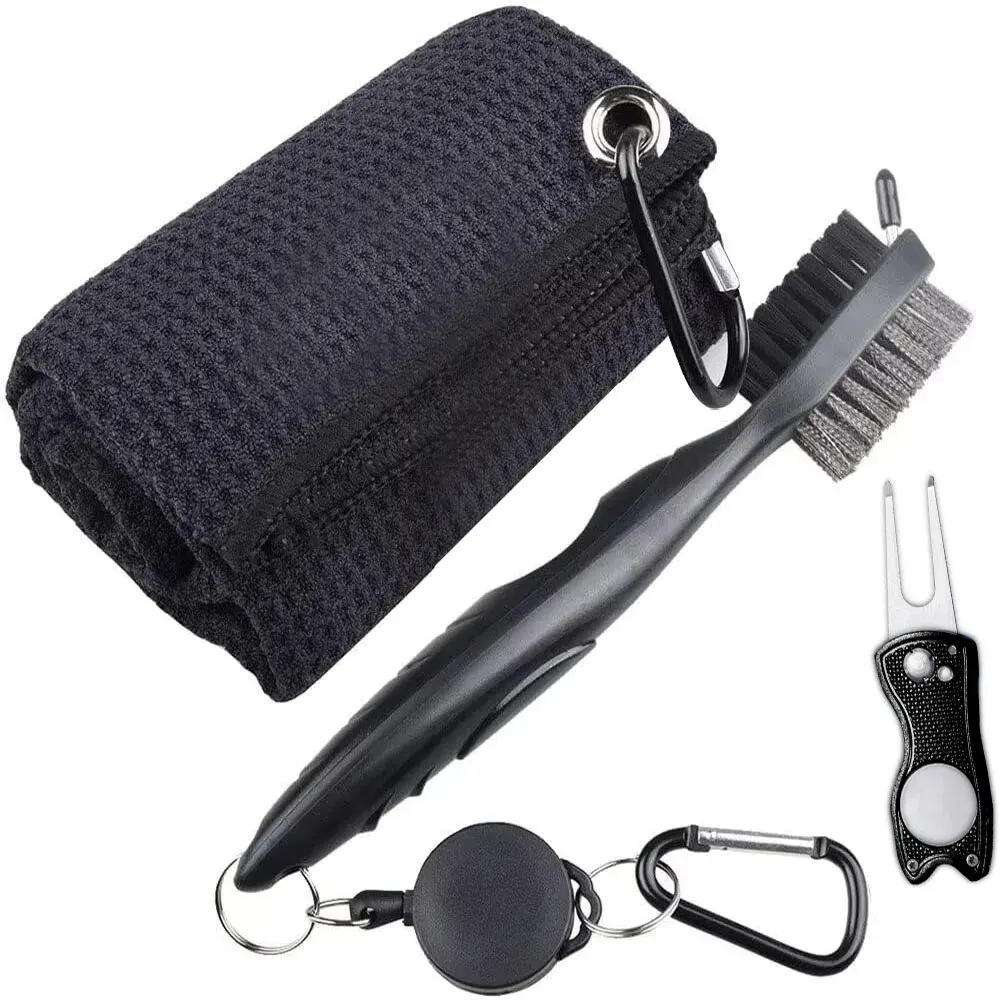 Golf Club Brush and Towel Cleaner Kit,Dual Sided Groove Cleaning Brush with Spike for Putter Wedge Ball Groove