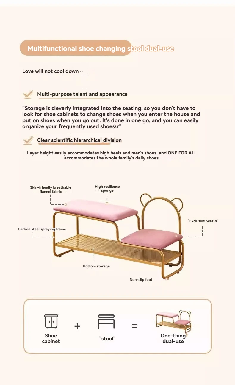Integrated Shoe Changing Stool And Shoe Cabinet for Home Entrance Simple Design Door with Changing Stool at Entrance