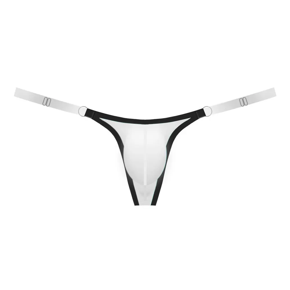 Men's Low Waist T-back G-string Adjustable Transparent Band Mini Briefs