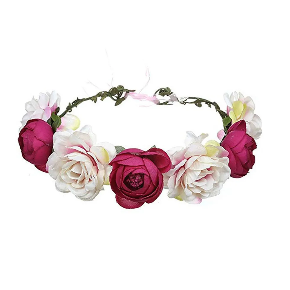 8 Color Fashion Woman Hair Flower Crown Wedding Party Hair Wreath Garland Girls Cloth Flower Headband Red Hair Accessories