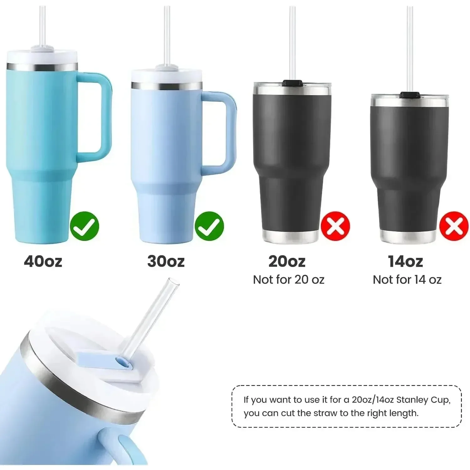 6Pc Replacement Straw 12inch Reusable Straw PE+Silicone Material with Cleaning Brush Compatible for Stanley 40oz Cup Tumbler Cup