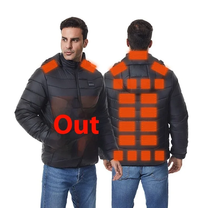

Новинка 2025 года, мужская зимняя одежда с подогревом, 27 зон, двойное управление, двойные разъемы, интеллектуальная хлопковая куртка с подогревом и 4 элементами управления