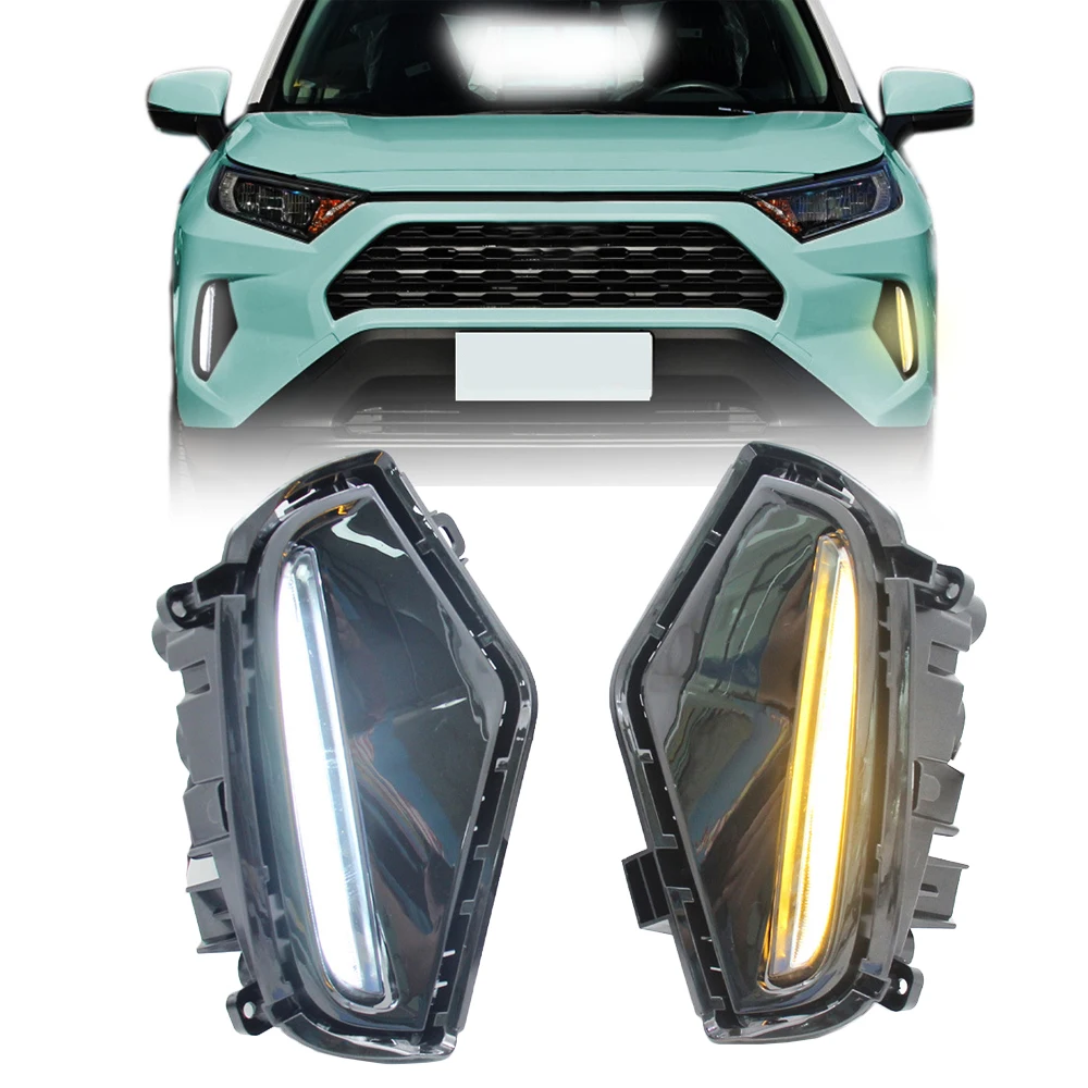 

2pcs LED DRL Daytime Running Light Fog Lamp w Turn Assembly for Toyota RAV4 2019 2020 2021 2022 2023 Car Accessories