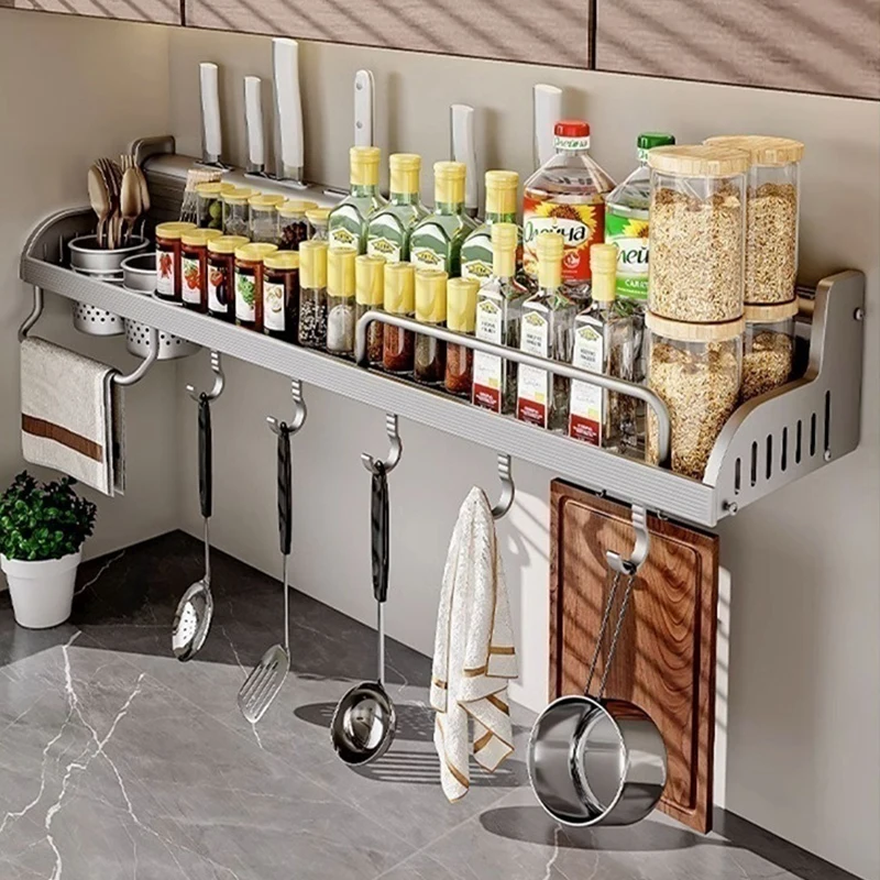

Кухонная полка без дрели, настенная многофункциональная полка для палочек для еды и ножей, бытовая полка для хранения приправ и подвесная полка