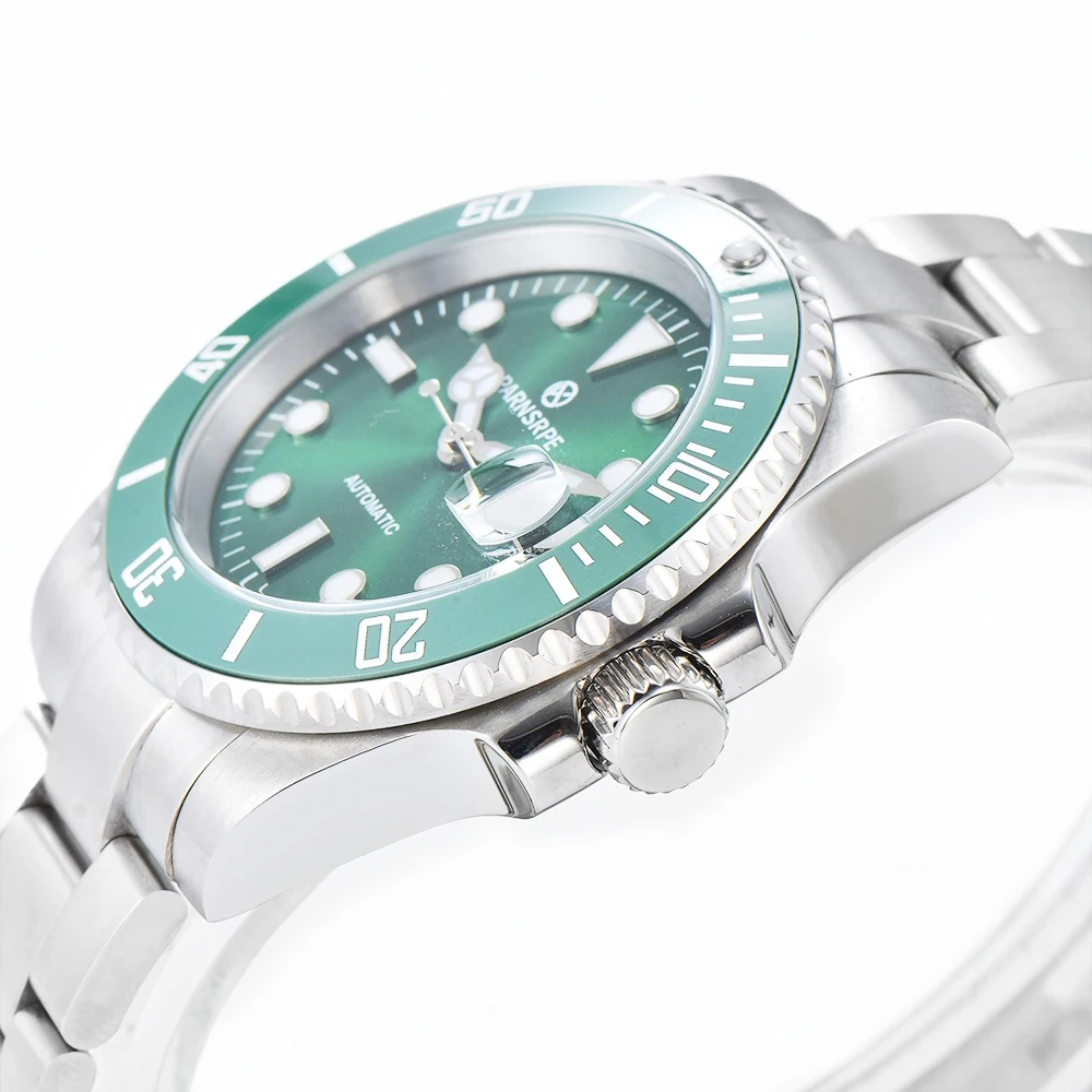 PARNSRPE NH35 Watch Accessories 40mm Green Business Diver Men Watches Sapphire Crystal Date Top waterproof 5ATM