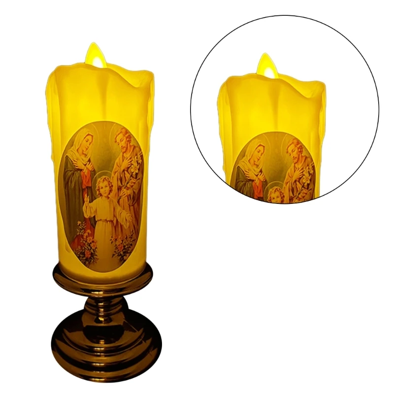 Led Candle Lamp Virgin Christ Tealight Electronic Flameless Devotional Prayer Candle Light Religious Decoration