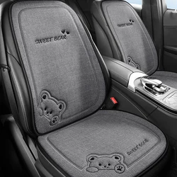 Fashion Luxury Car Seat Cushion Linen Cartoon Bear Women's Cute Anti-slip Breathable Car Seat Protect Cushion Cover Universal