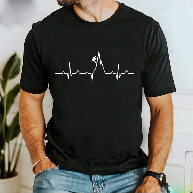 Summer Men's Retro T-Shirts Mountain Climbing Print Shirts Mountain Heartbeat Casual Fashion T-shirt Suitable Outdoor Streetwear