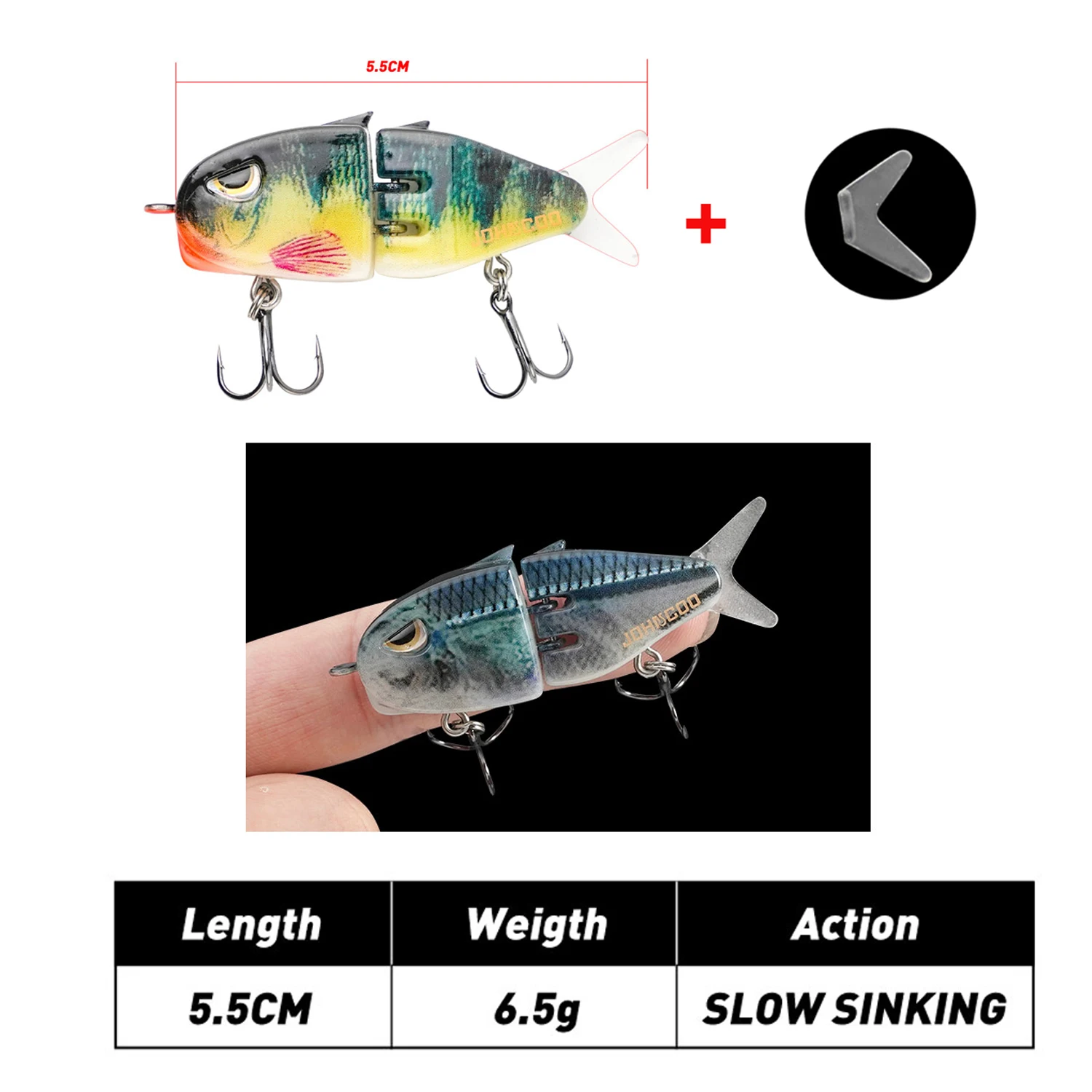 Jointed fishing lure Johncoo 5.5cm 6.5g sinking Fishing lure 2 sections lure fishing bait Swimming bait Small size lure