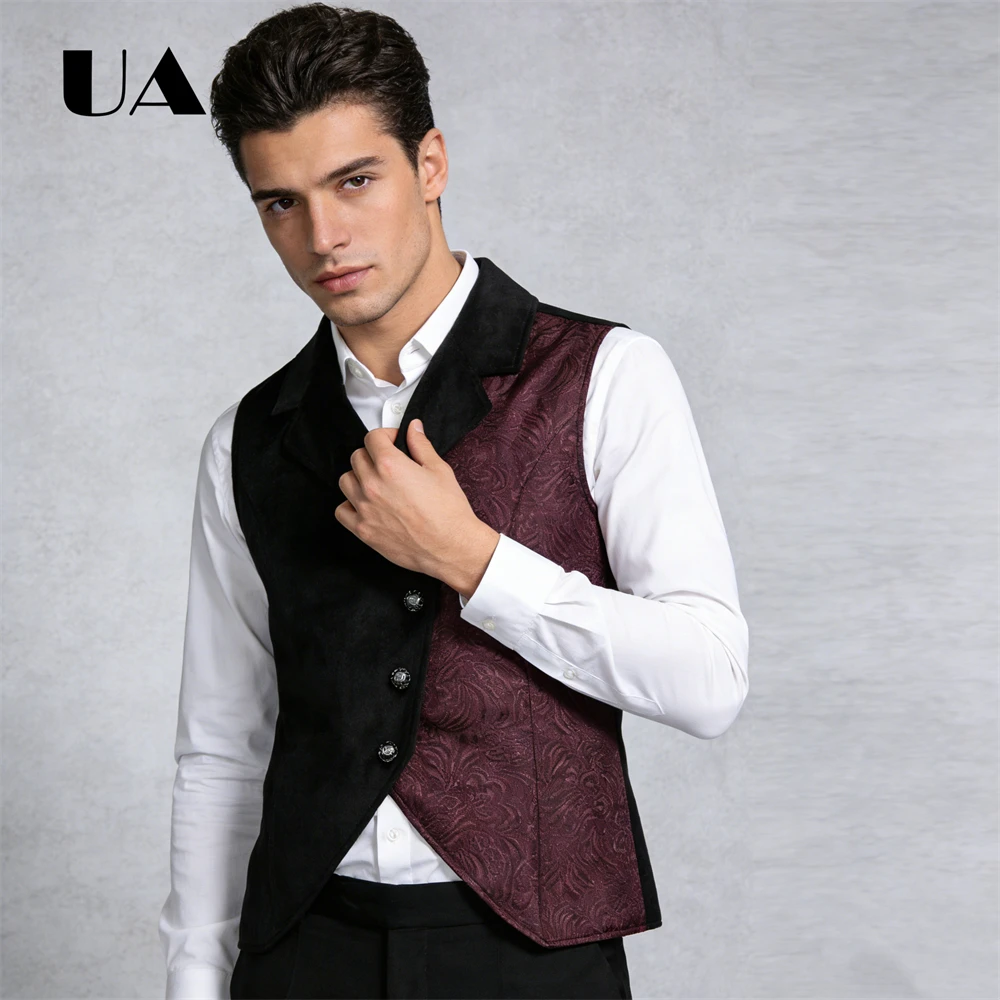 Patchwork Jacquard Men's Suit Vest, Prom Party Costume Waistcoat S-2XL