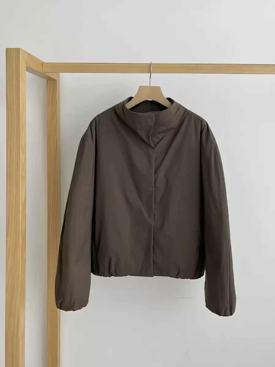 심플한 출퇴근용 면 재킷 스탠드 칼라 다용도 여성용 가을 겨울 신상품