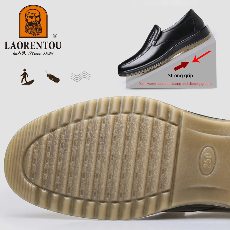 LAORENTOU genuine leather breathable business casual leather shoes with soft soles and cow tendon soles for anti slip