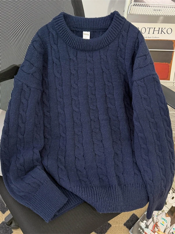 

American Sle Thiened Knitted Sweater Men's Autumn Winter Vintage Twist Boting irt Casual Loose Fit Long Sve round...