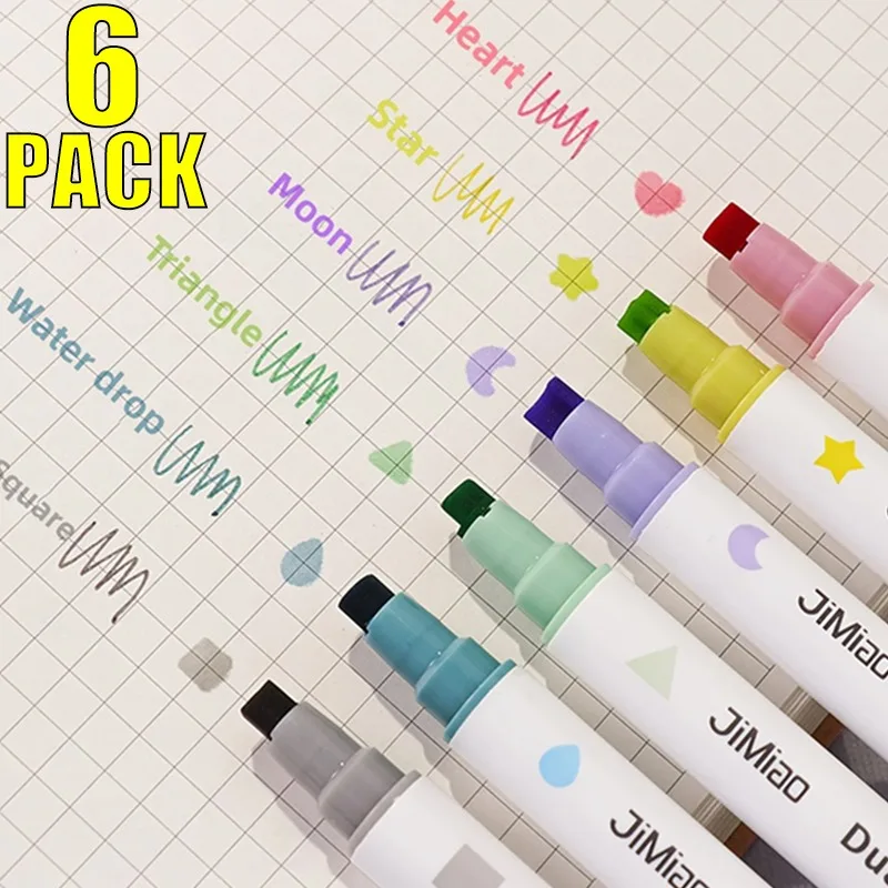 6-1Pcs Dual Tip Stamp Marker Pens Double-ended Highlighter Marker Watercolor Pen for Student Diary Scrapbook Painting DIY Making