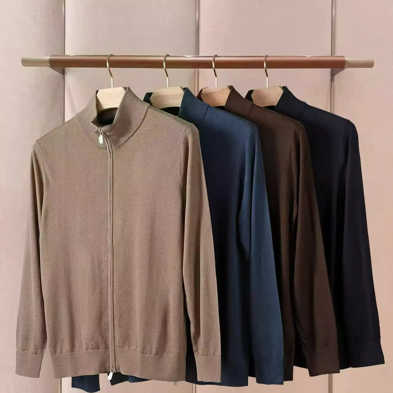 إيطاليا BC الرجال الخريف والشتاء موضة جديدة نصف سستة الوقوف الرقبة محبوك سترة رجال الأعمال عادية كم طويل سترة #1