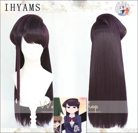 Anime Komi-san Wa Comyushou Desu Komi Shoko Cosplay Wig 70cm Purple Heat Resistant Hair Halloween Party Wigs + Wig Cap