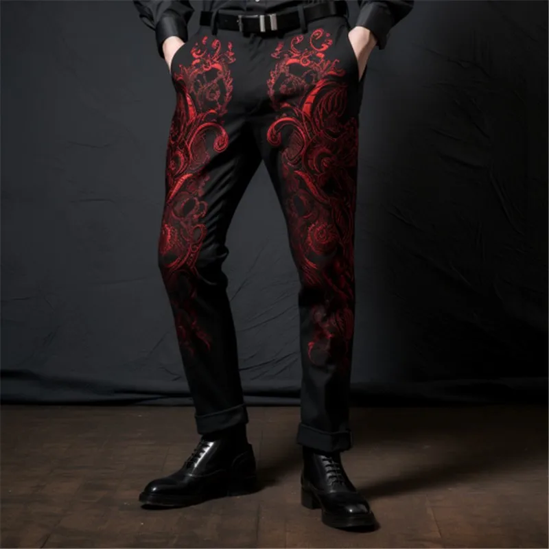 2024 New Halloween Skull Printed Suit Pants Outdoor Leisure Loose Straight Sleeve Suit Pants for Men