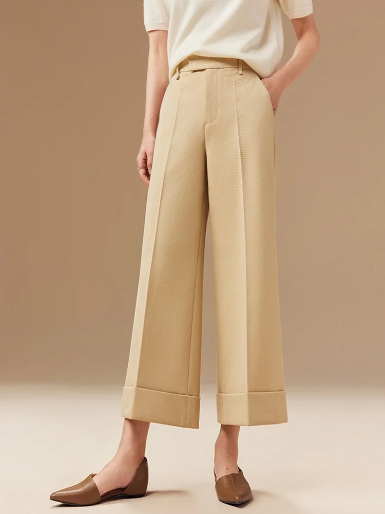 

Garbociaga Simple Commute Diagonal Slim Wide Leg Nine Point Pants Straight Casual Pants High Waist Polyester Fiber Ladies Dai...