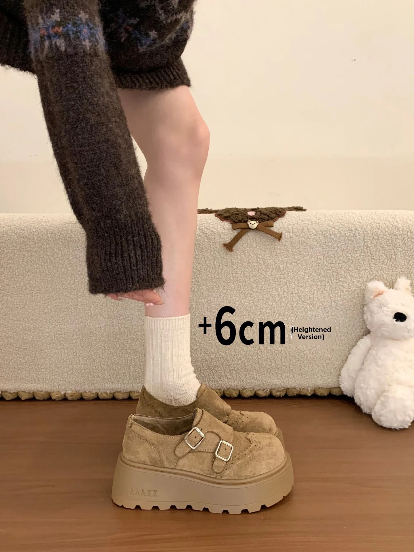 レディース厚底レトロクロッグス春用身長アップショート丈スリッポンフラットカジュアルスタイルスーパーファイバーレザー