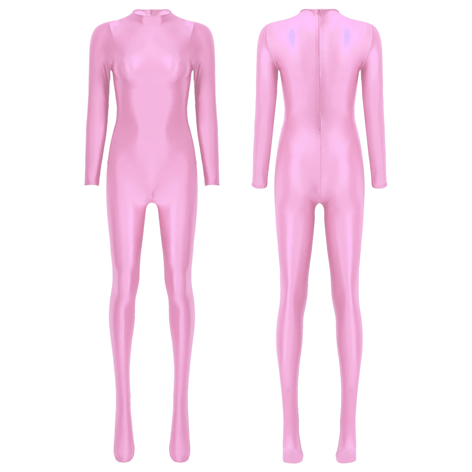 Lady Glossy Bodystocking Long Sleeve Zipper Jumpsuit Club Pole Dance Bodysuit Surfing Swimwear Wetsuit Fitness Yoga Sportwear