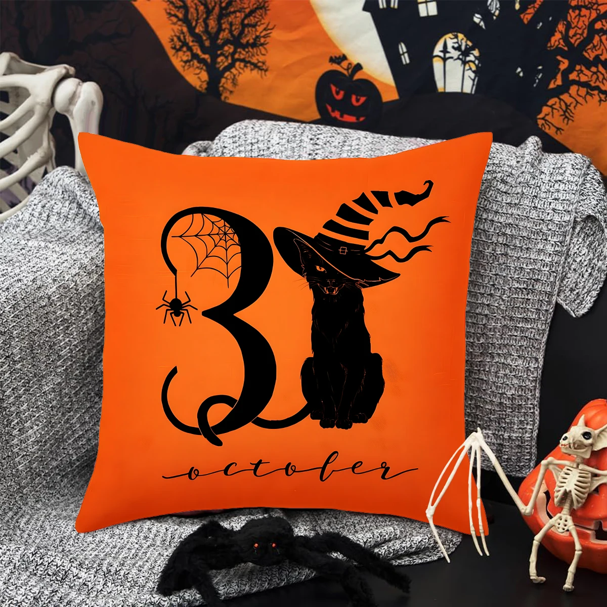 Halloween Linen Cushion Cover Trick or Treat Theme Pillowcase Cartoon Pumpkin Ghost Pillow Cover Halloween Party Decoration 2024