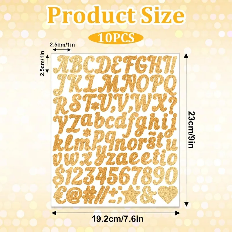 5-10 Sheets 1 inch Glitter Alphabet Letter Stickers Gold Silver Name Number Sticker for Scrapbooking Stanley Cup Mug Craft Decor