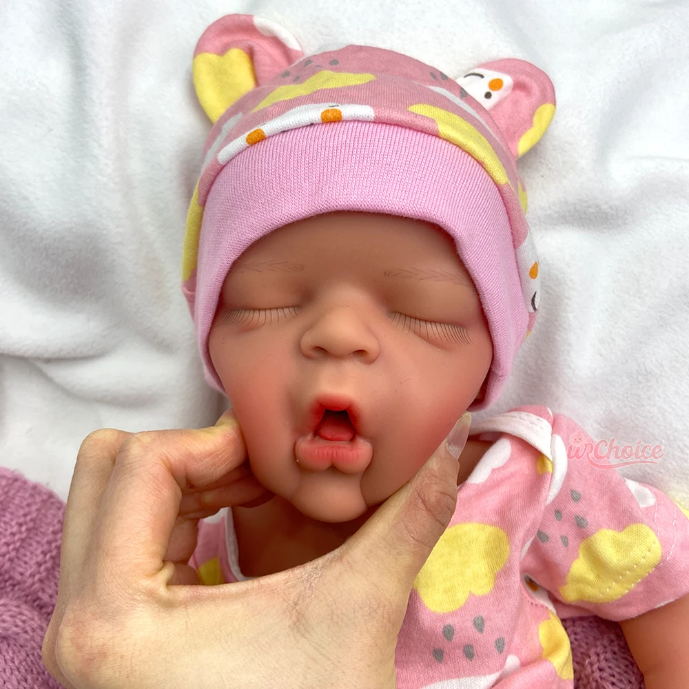 45cm 열린 입 소녀 가득 차있는 부드러운 실리콘 재태어난 아기 손으로 만든 생활적인 세부사항 불안 구제 크리스마스 선물을 위한 재생 인형