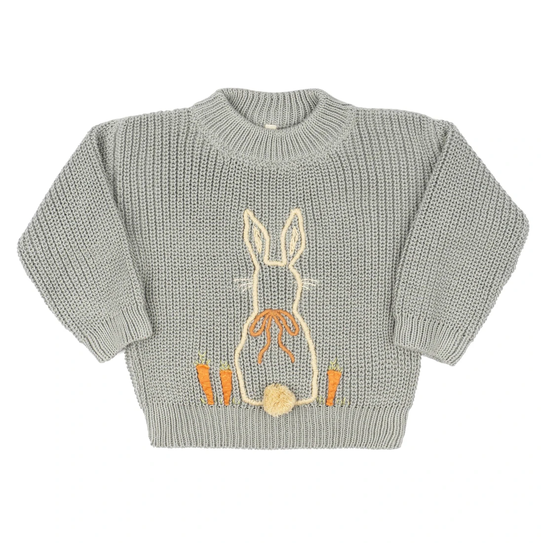 Ins Popular Kids Bunny Jumper Oversized Cotton Sweatershirt Cable Knit Rabbit Embroidery Pullover Sweater