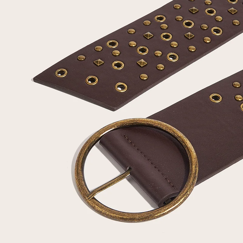 Plus Size Designer Belts For Women High Quality Punk Goth Rivet Big Waistband Wide Jeans Belt Vintage Black Corset Adjustable