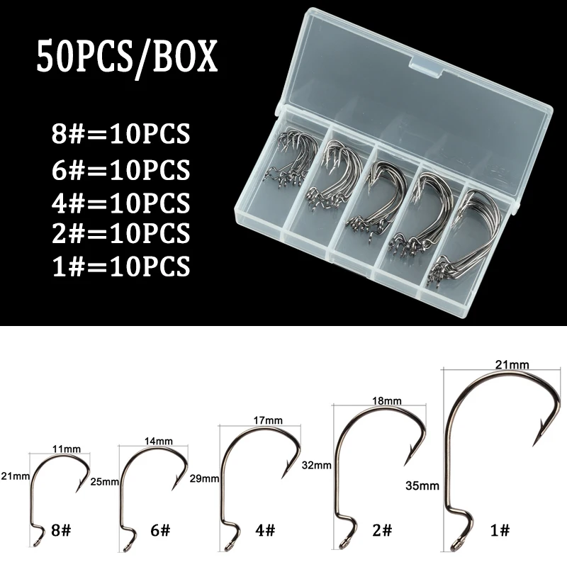 

50pcs/100pcs Sea Hooks Fishing Box Offset Hook 2#-3/0# Carp Snap Fishing Big Hooks Tackles Accessories Fishhook