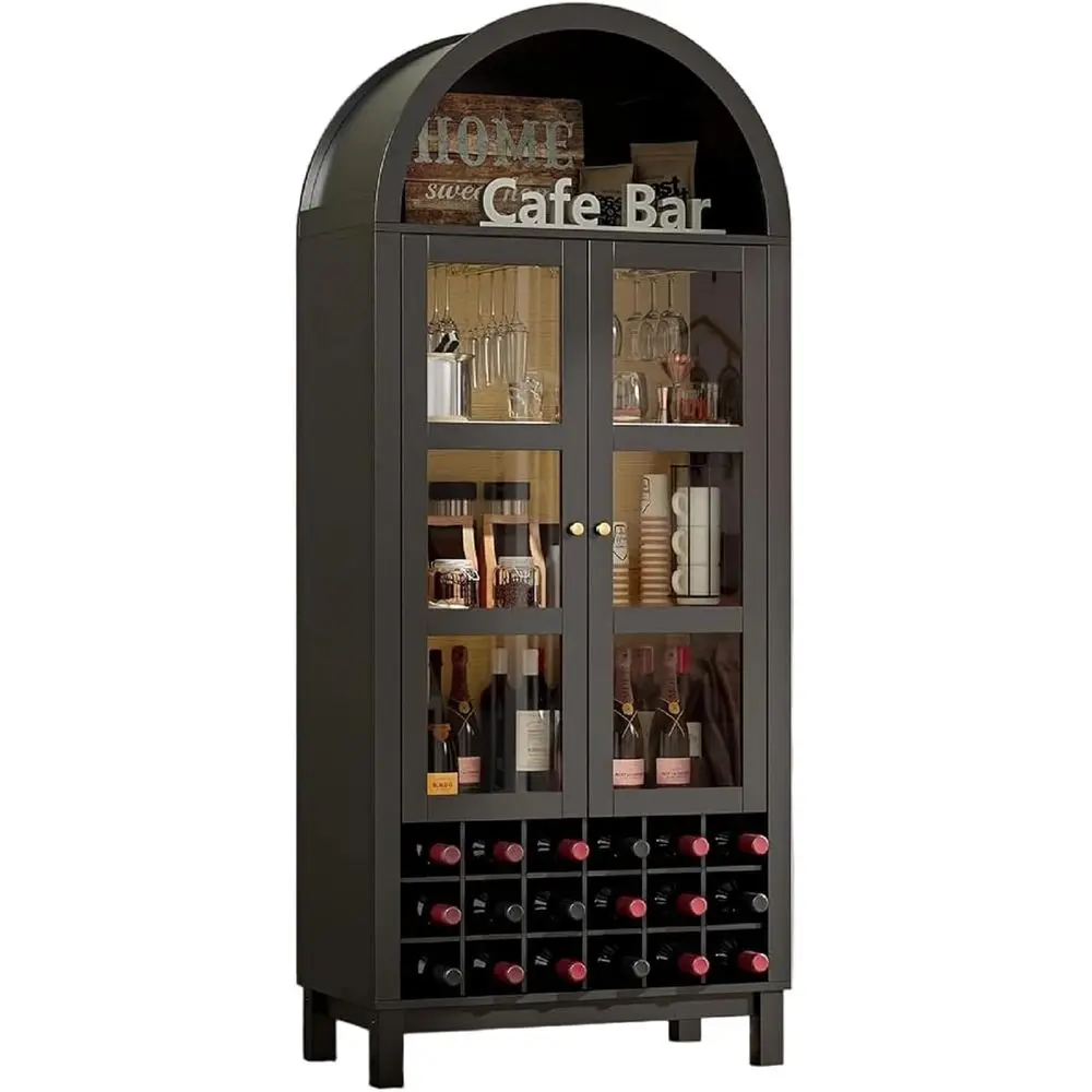 Vinoteca Arqueada de Madera de Ingeniería Negra de 70 cm de Alto para 18 Botellas