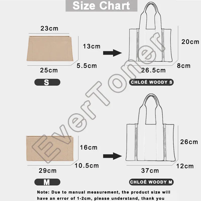 EverToner-Bolsa de maquillaje de fieltro para mujer, organizador con cremallera, inserto de fieltro para CHLOÉ WOODY, bolso interior, moldeador de