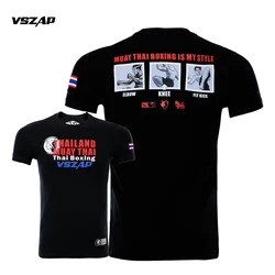 VSZAP MMA Outdoor Sports Muay Thai czarna koszulka walka rozrywka boks walka trening czysta bawełna oddychające krótkie rękawy