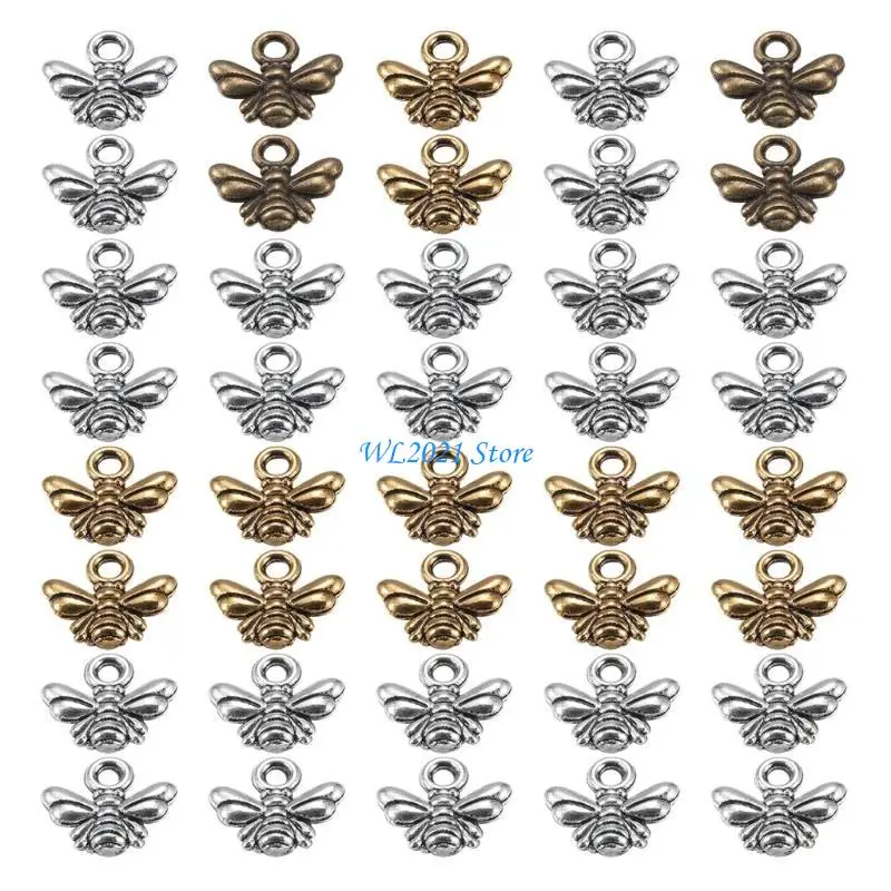 

G5GC 40Pcs DIY Craft Supplies Antique Bronze Gold Pendants for Jewelry Making Small Hole Bees Themed Pendant Ornaments