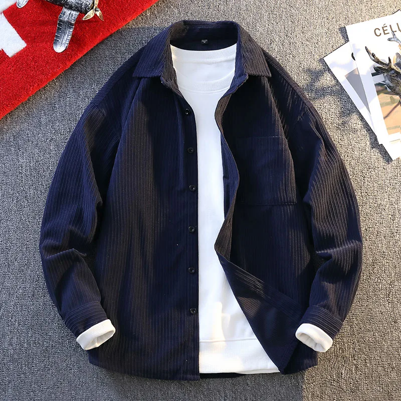 

Мужская повседневная свободная рубашка с длинным рукавом, удобная, универсальная, с отложным воротником, модная, брендовая, из полиэфирного волокна, для весны и осени