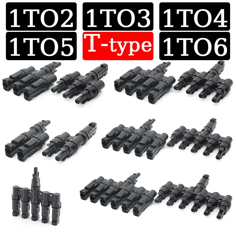 

1/5/20/100Set PV Solar Connector T Type Branch 1 TO 2 3 4 5 6 Way Photovoltaic Male Female Plug Battery Module Panel Connector