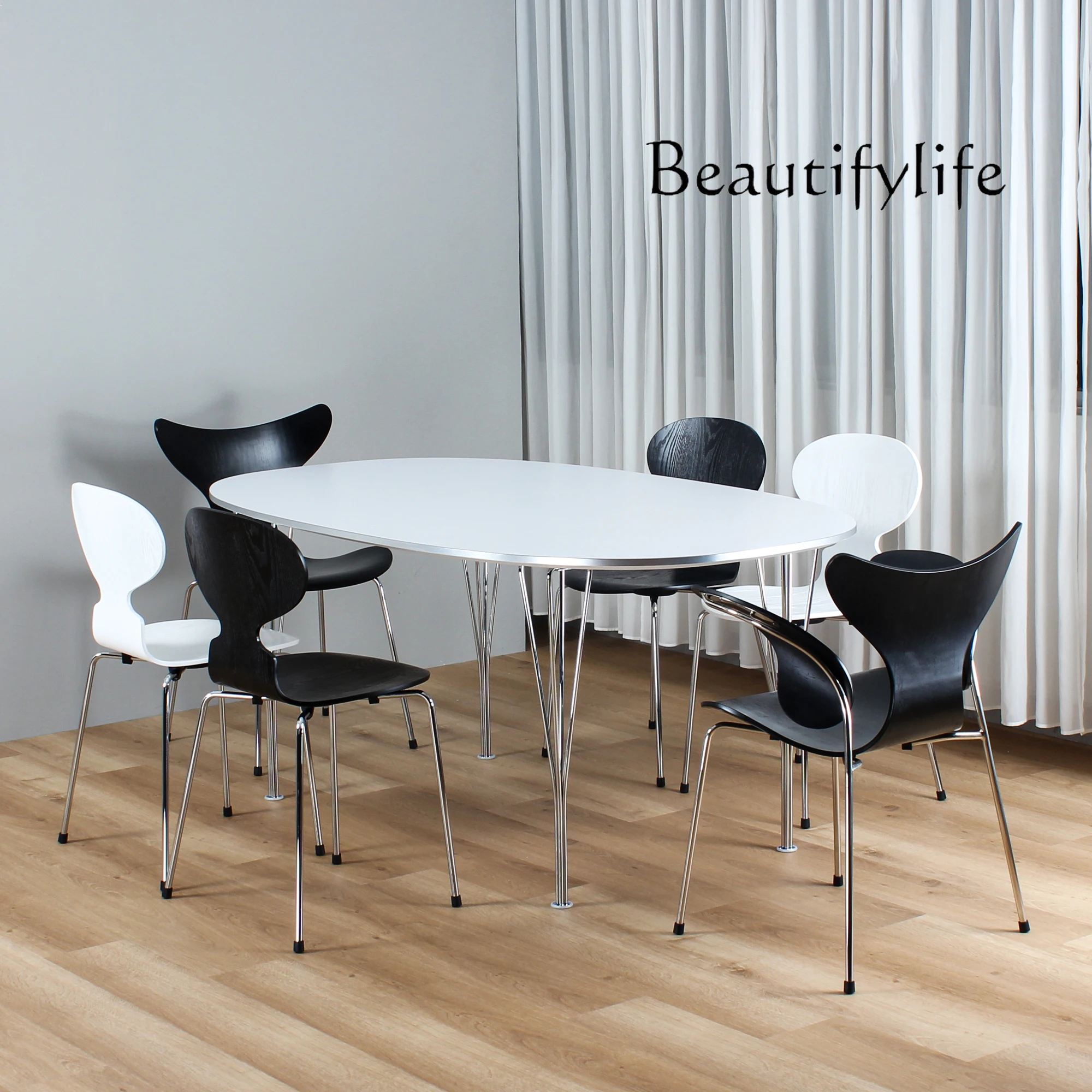 

Original replica ultra-oval table Nordic Danish classic design Bauhaus style white dining table