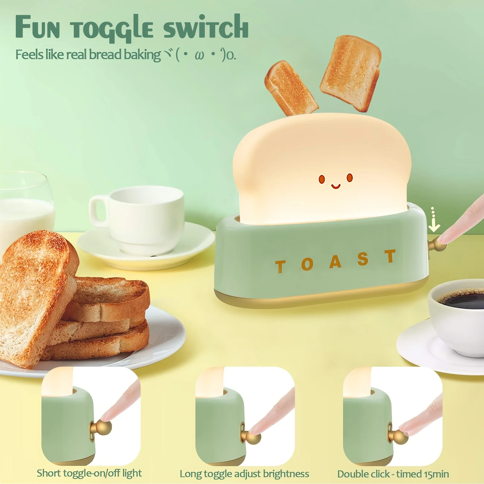 Imagem -05 - Cute Toasted Cartoon Led Nightlight Decoração para Casa Lâmpada de Pão Kawaii Amamentação Noturna Luz Portátil com Temporizador Luz Pequena