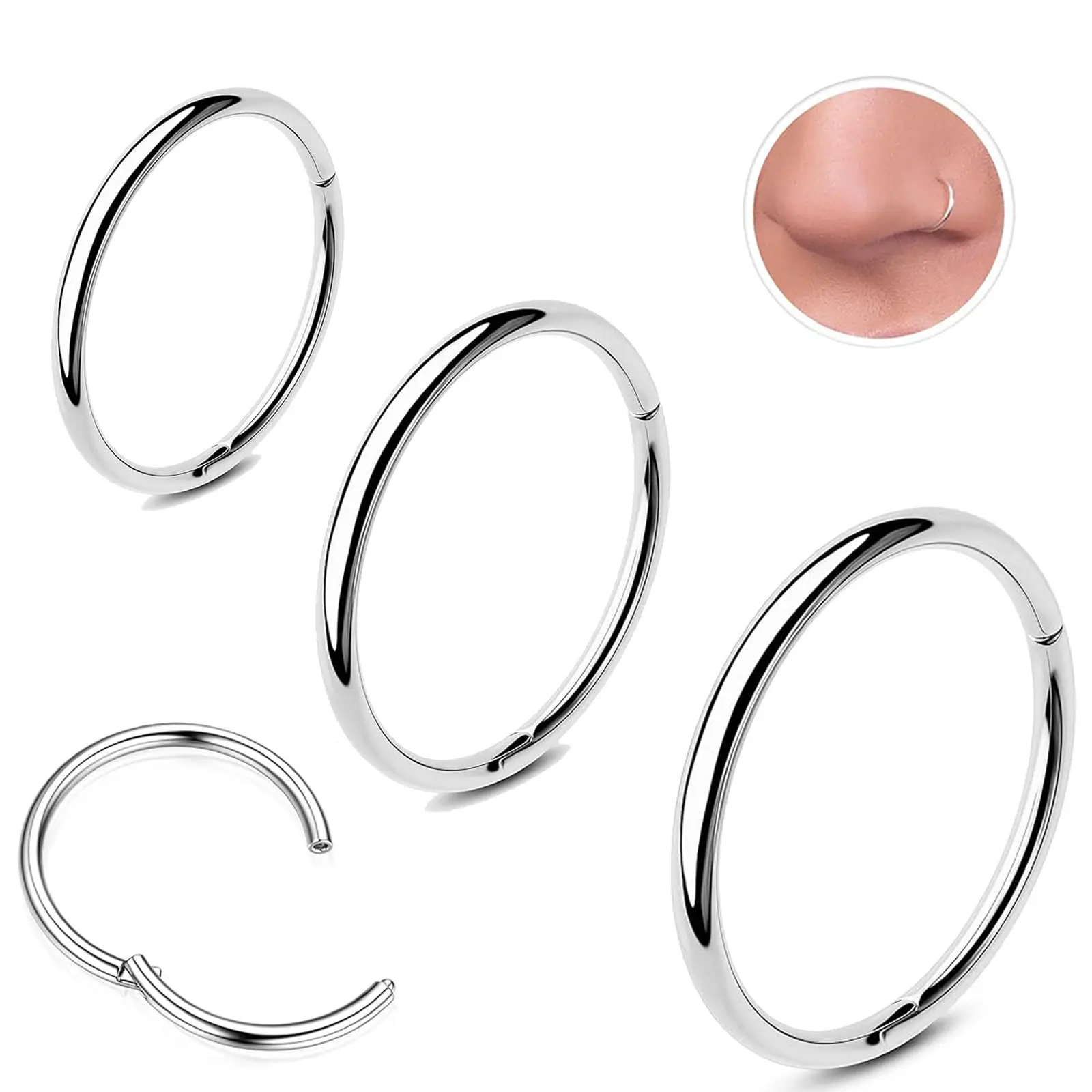 316L Stainless Steel Seamless Nose Hoop Rings for Women and Men, Ear Cartilage/Helix Piercing Earrings, Body Piercing Jewelry