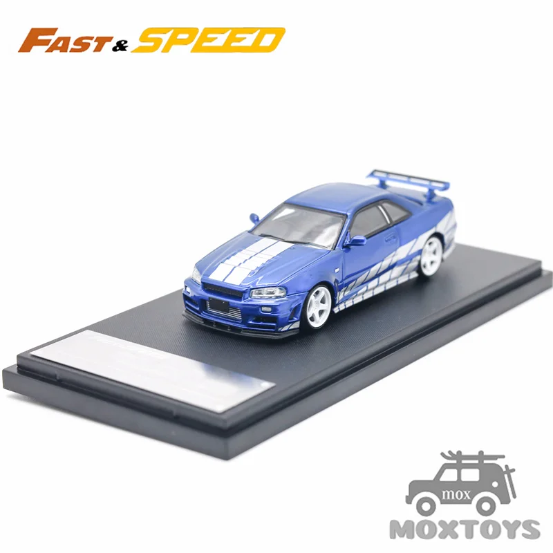 

Быстрая скорость FS 1:64 Skyline GTR R34 Z-Tune Blue с серебряными полосками Limited499 Литая под давлением модель автомобиля в подарок