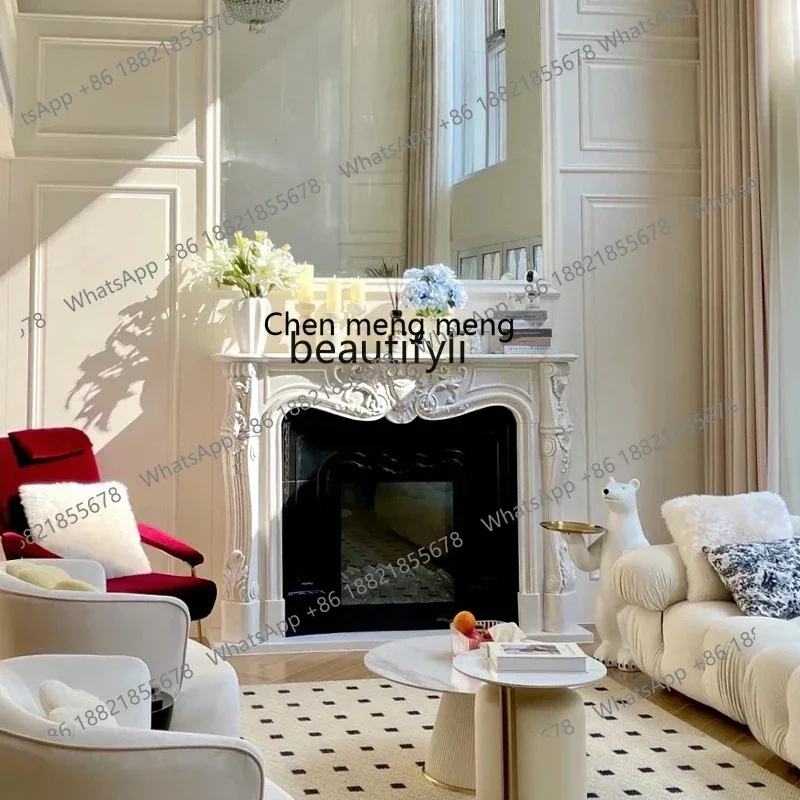 

ss7304 French Style Marble Mantelshelf Light Luxury White Marble Living Room Decorative Fireplace Cabinet