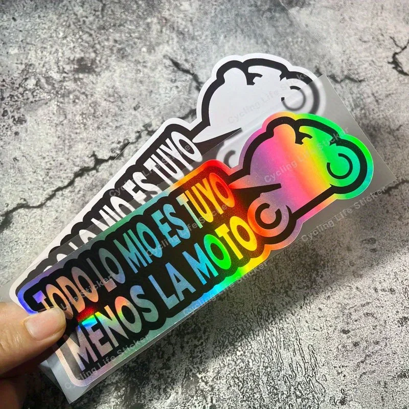 Calcomanía autoadhesiva holográfica con temática de motocicleta (estilo eslogan de motocicleta) para crear personalización de vehículos, 1 ud.