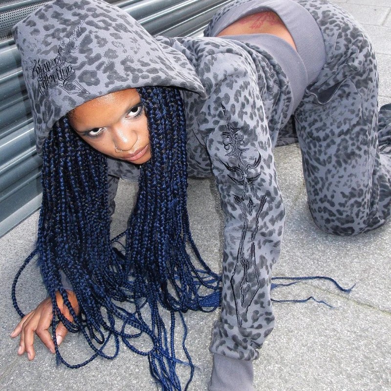 2025 comércio exterior transfronteiriço leopardo impressão zíper moletom com capuz impressão casual moda vendas diretas da fábrica europeia e americana