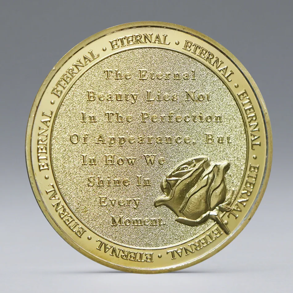 Rose Mechanical Commemorative Coin Skeleton Coin Handicraft Gold Plated Souvenir Coin Home Decoration