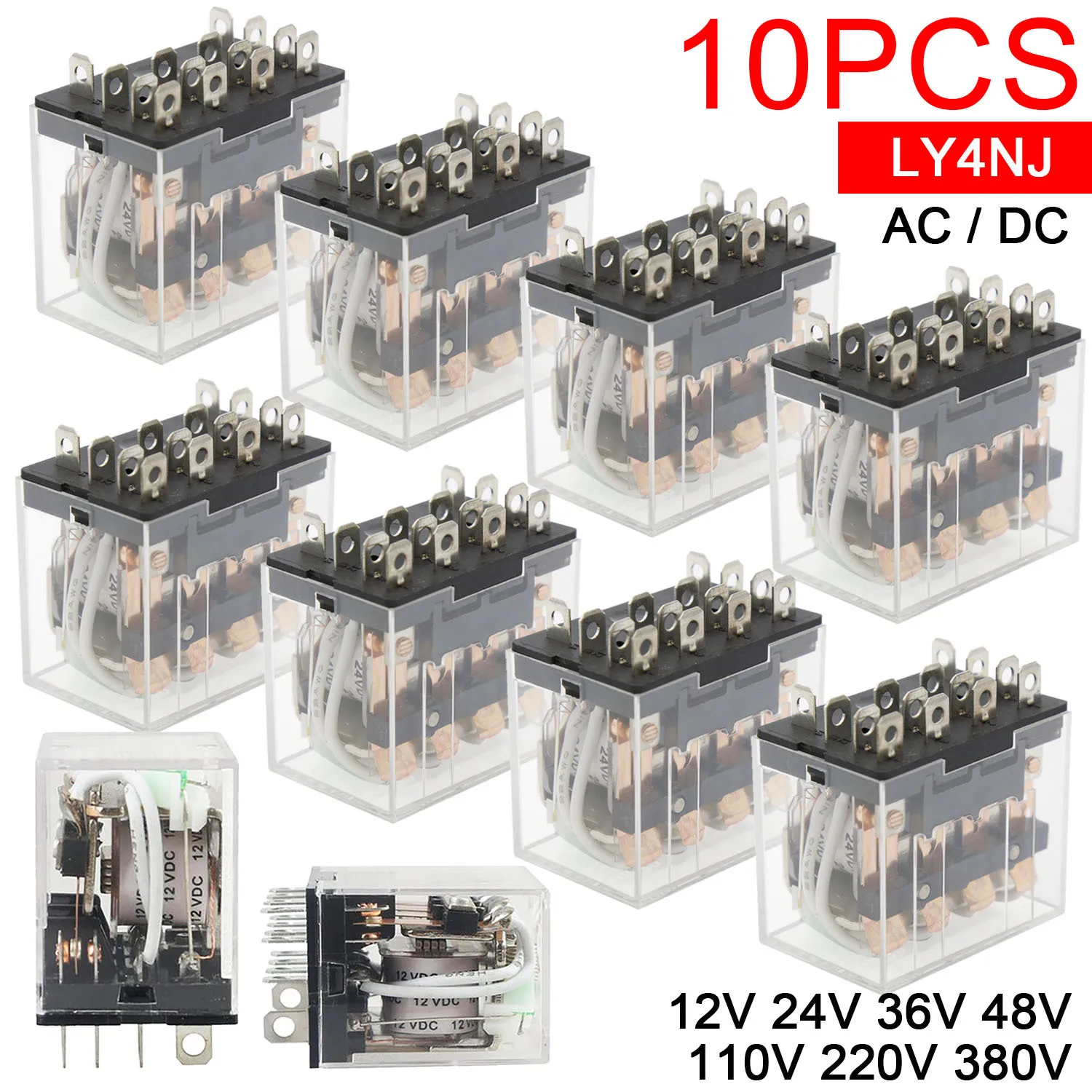 10pcs HH64P Mini Relay P143 14Pin 10A with LED LY4NJ Intermediate Relay 12V 24V 110V 220V 380V General Relay LY2N-GS JQX-13F 4Z