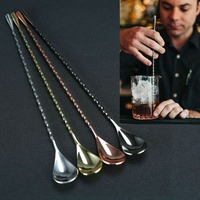 30cm Stir Spoon Mixing Cocktail Spoon Stainless Steel Bartender Teadrop Spoon Muddler Threaded Bar Tool Swizzle Stick Spiral