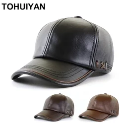 [TOHUIYAN] Top Level Winter Cap Faux Leather Baseball Caps Men Dad Hat Casquette Gorras Para Hombre Adjustable Warm Hats For Man
