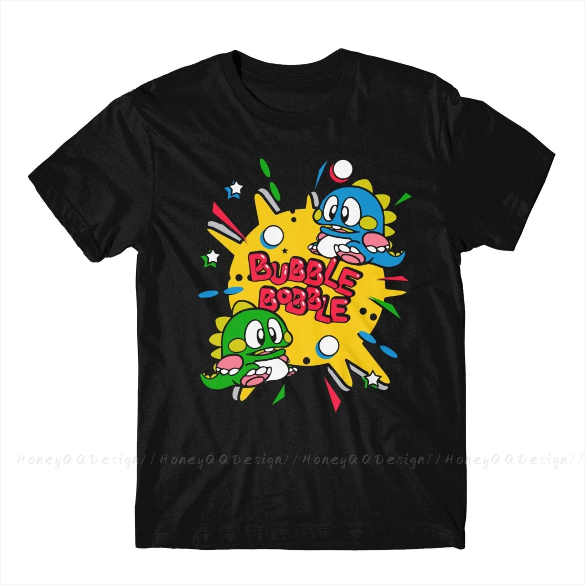 70s 80s Arcade Game Bubble Bobble T-Shirt Men 100% Cotton Short Summer Sleeve Casual Plus Size Shirt Adults