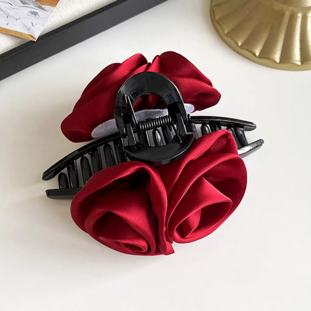 Flower Flower Hair Claw Korean Style Shark Clip Red Rose Hair Clip Barrettes Headwear Large Size Hair Claw Streetwear